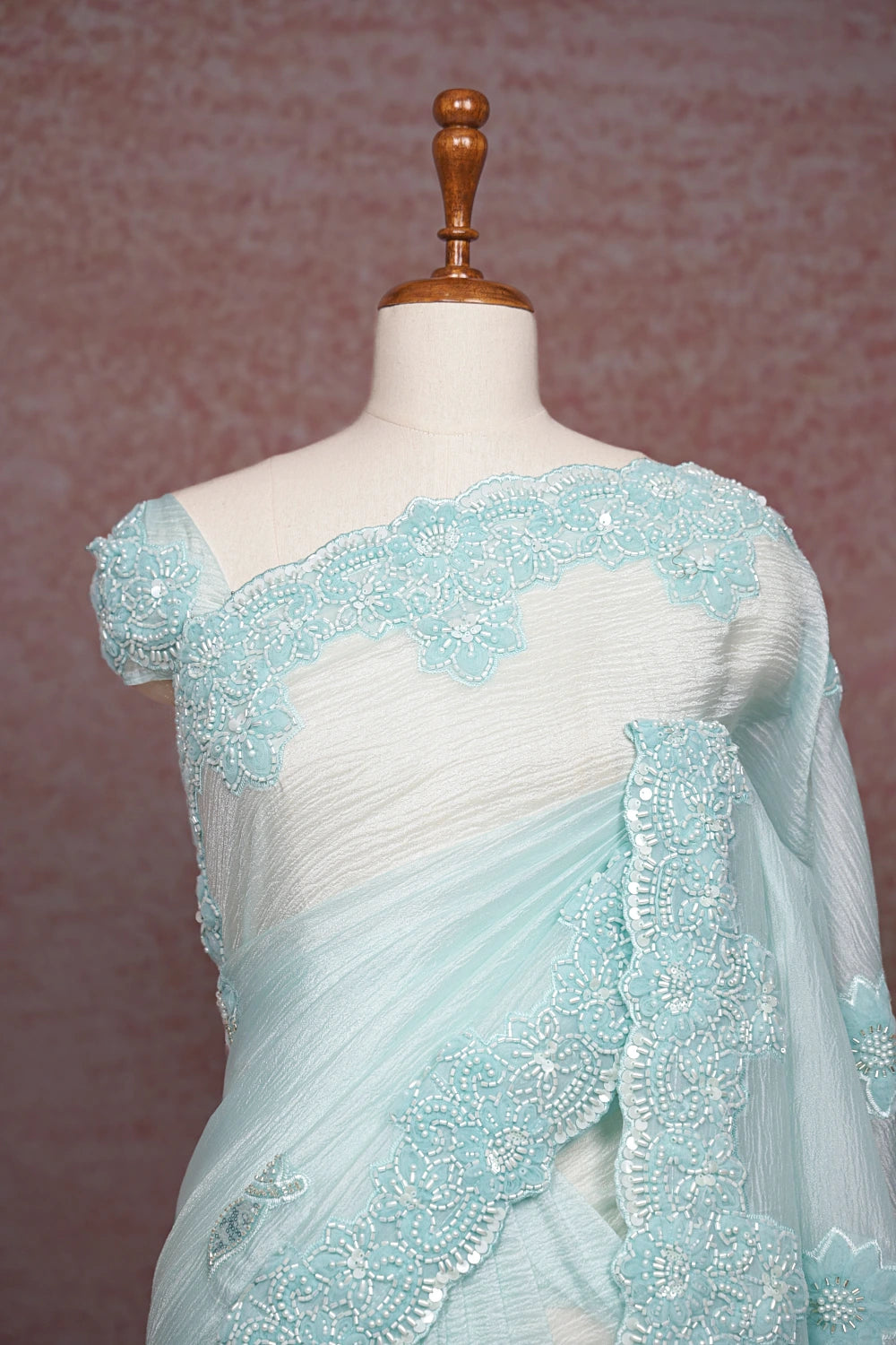 Sky Blue Tissue Organza Saree - Seematti
