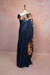 Greyish Blue Crepe Saree - Seematti