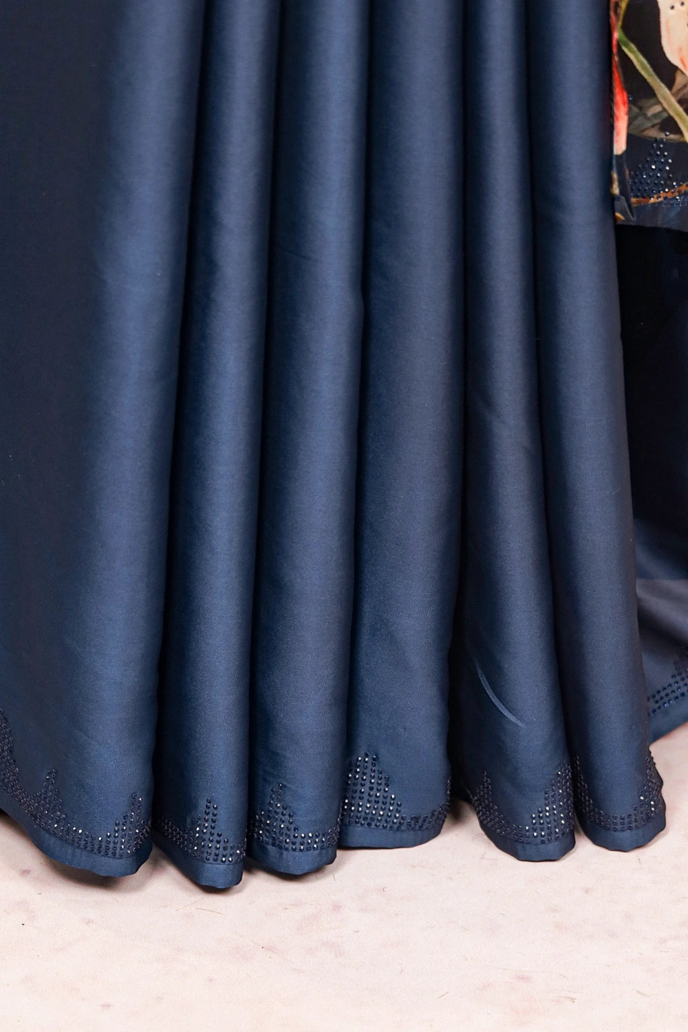Greyish Blue Crepe Saree