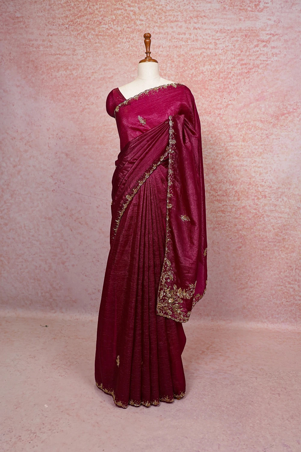Beetroot Color Crush Organza Saree