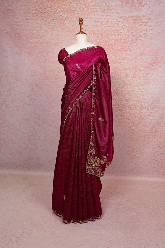 Beetroot Color Crush Organza Saree