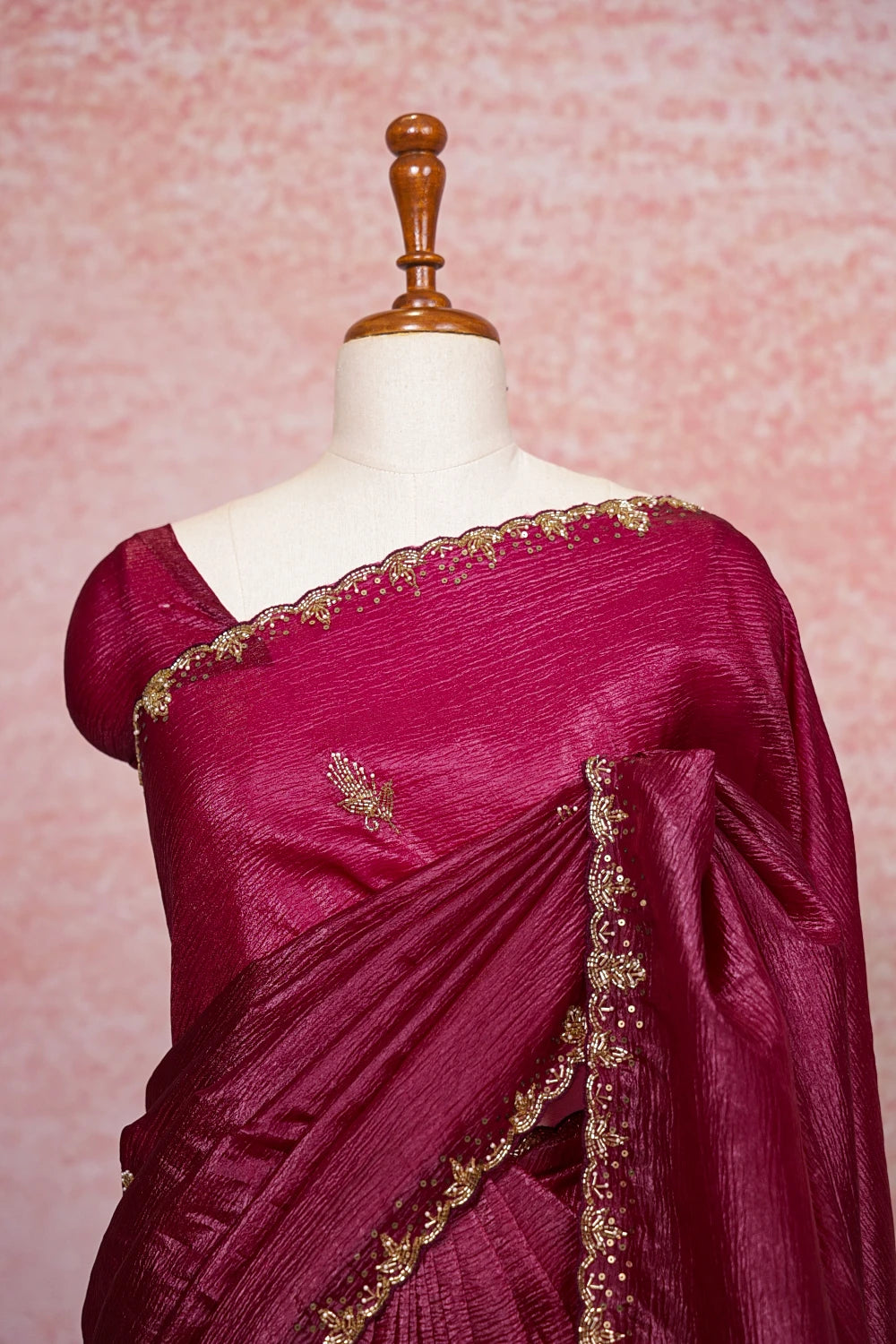 Beetroot Color Crush Organza Saree