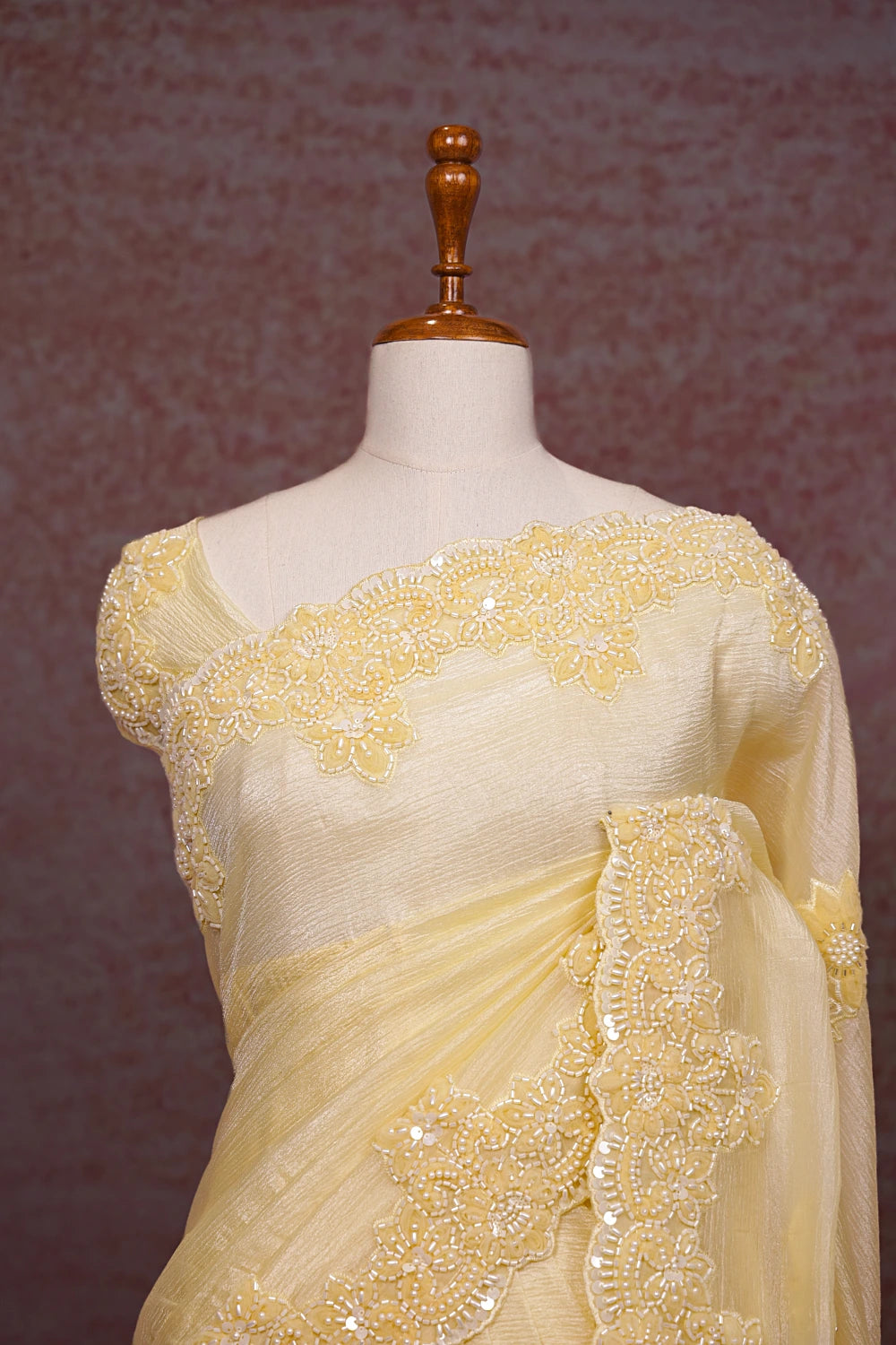 Butter Yellow Crush Organza Saree