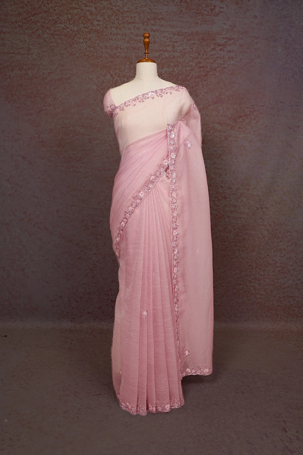Baby Pink Crush Organza Saree