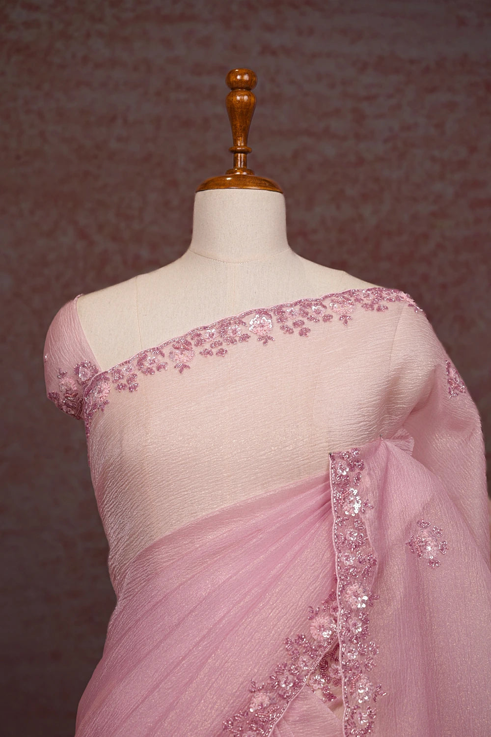 Baby Pink Crush Organza Saree