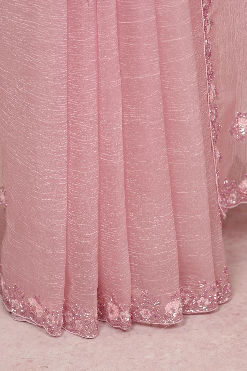 Baby Pink Crush Organza Saree