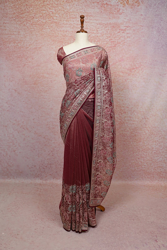 Onion Color Tissue Organza Saree - Seematti
