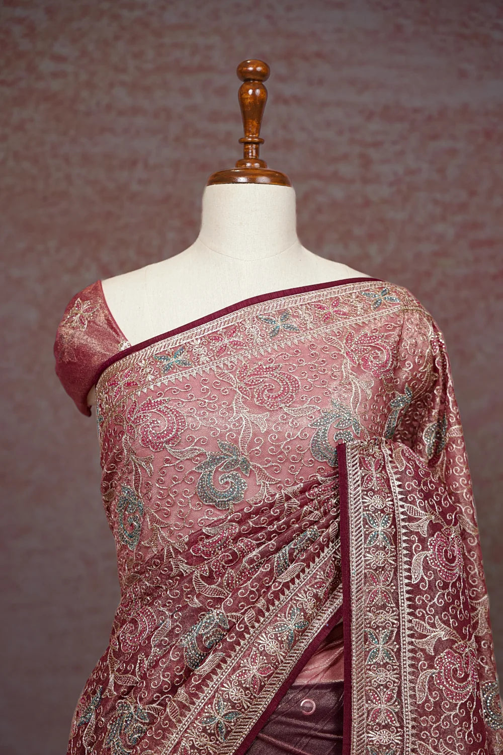 Onion Color Tissue Organza Saree