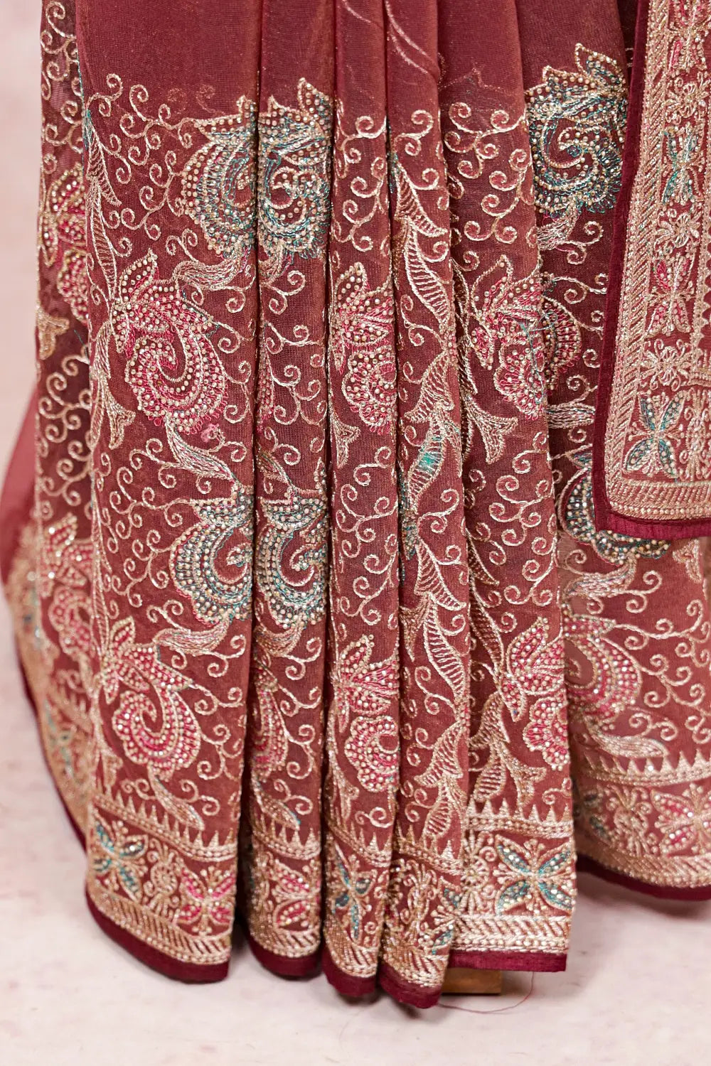 Onion Color Tissue Organza Saree