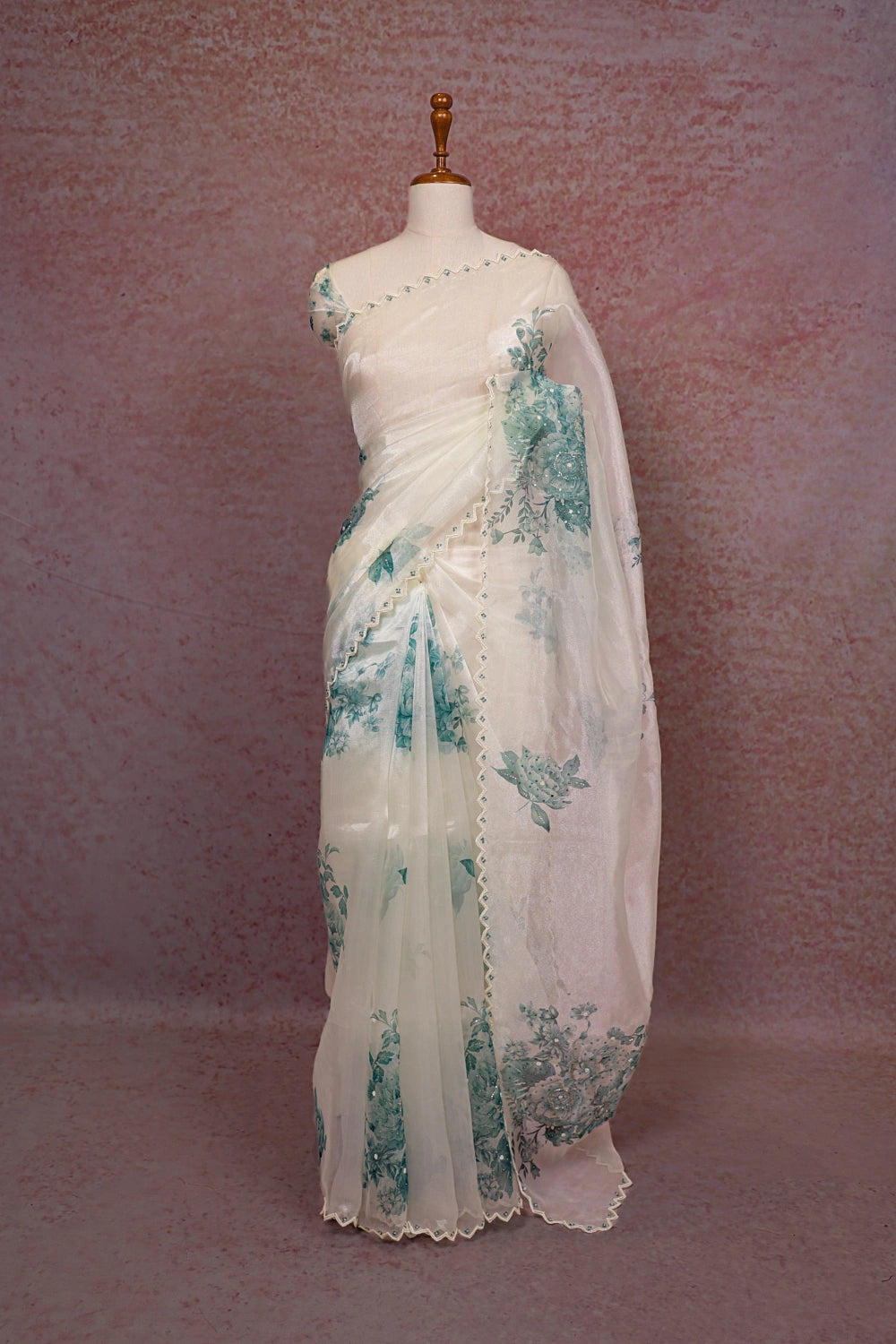 Cream Glass Organza Saree