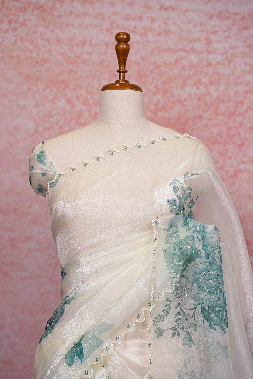 Cream Glass Organza Saree