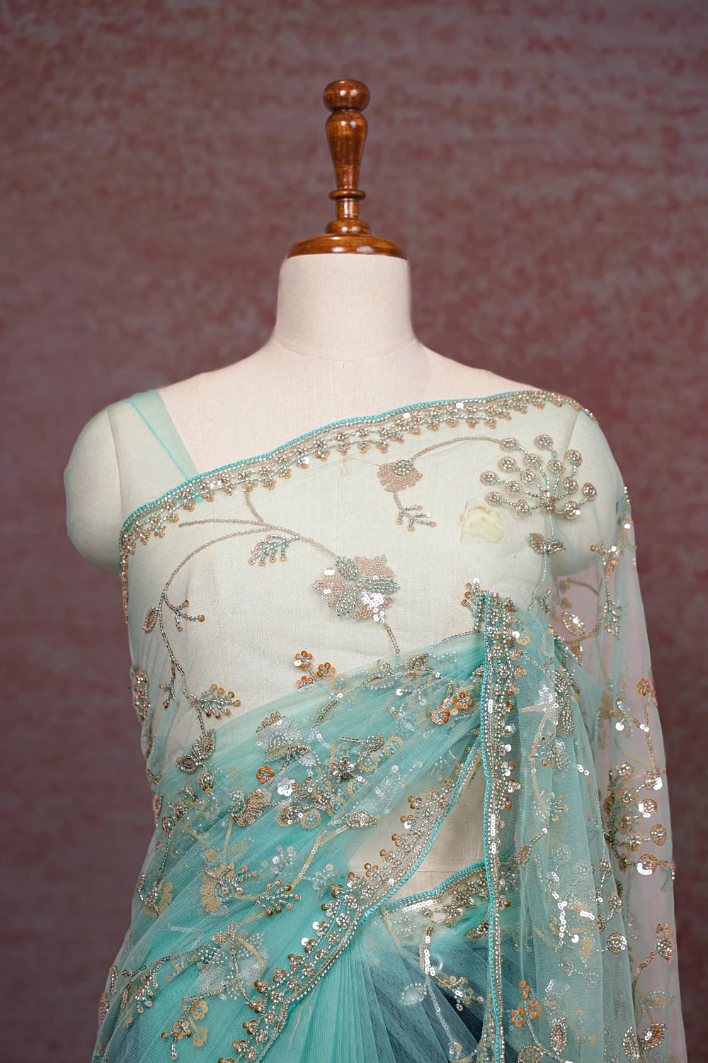 Sea Green Net Saree