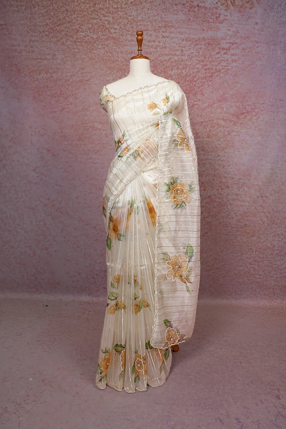 Cream Glass Organza Saree