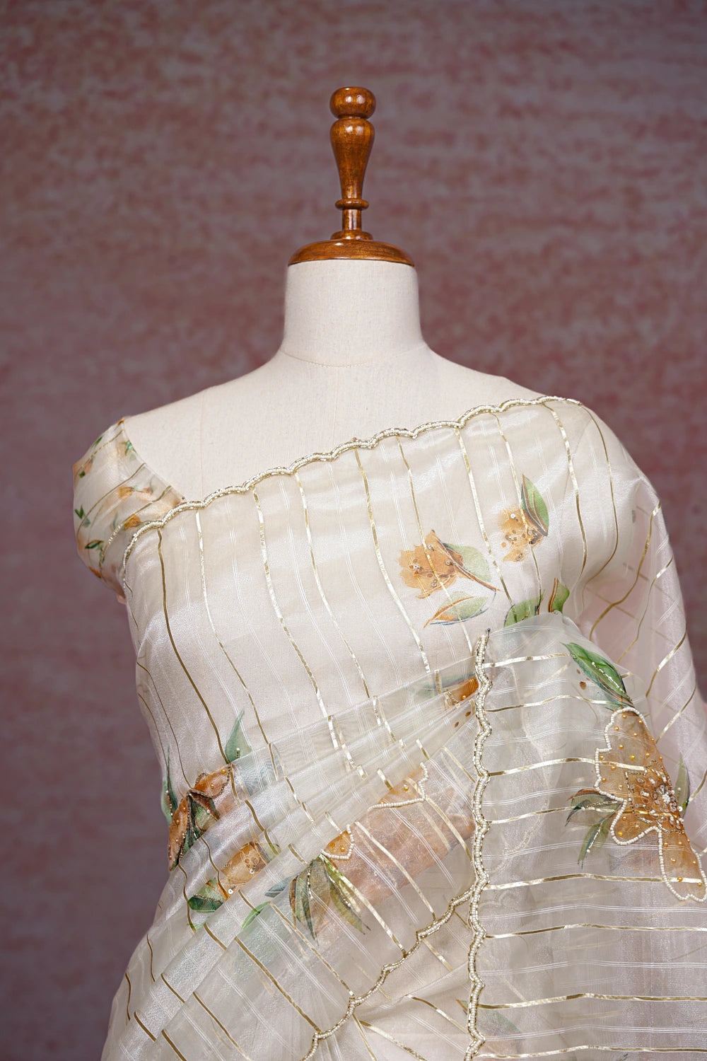 Cream Glass Organza Saree