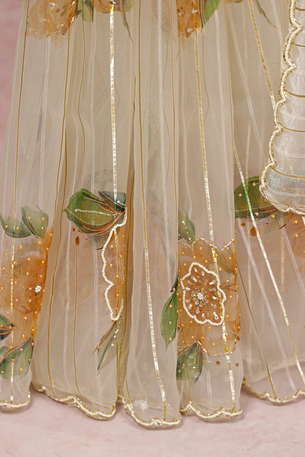 Cream Glass Organza Saree
