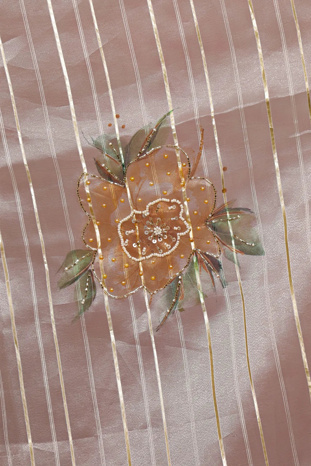 Cream Glass Organza Saree