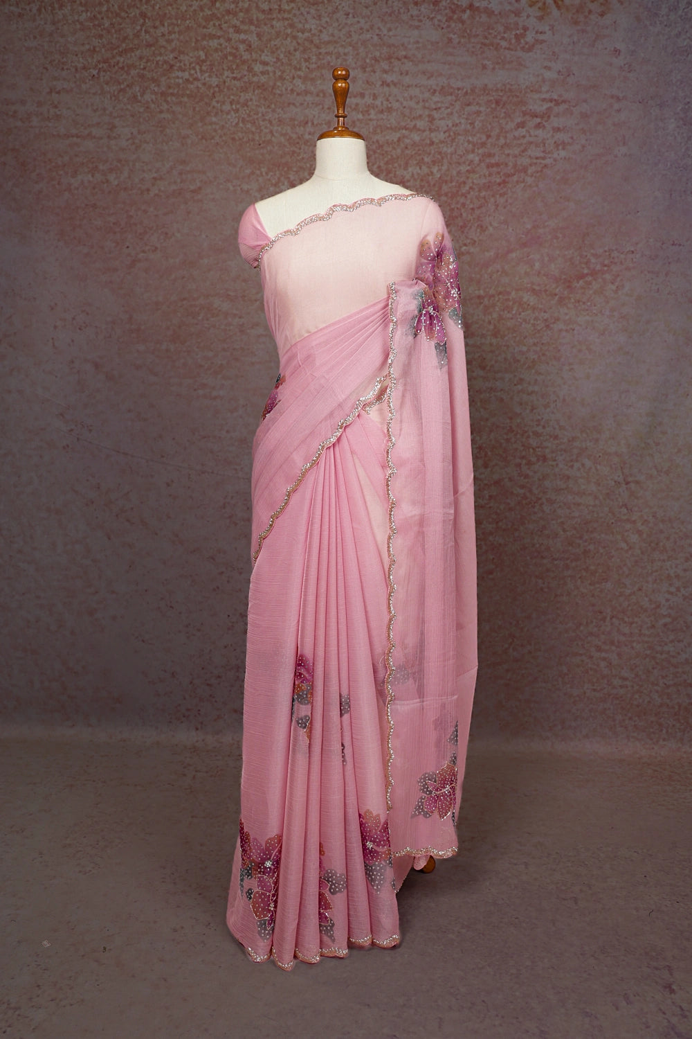Baby Pink Glass Organza Saree