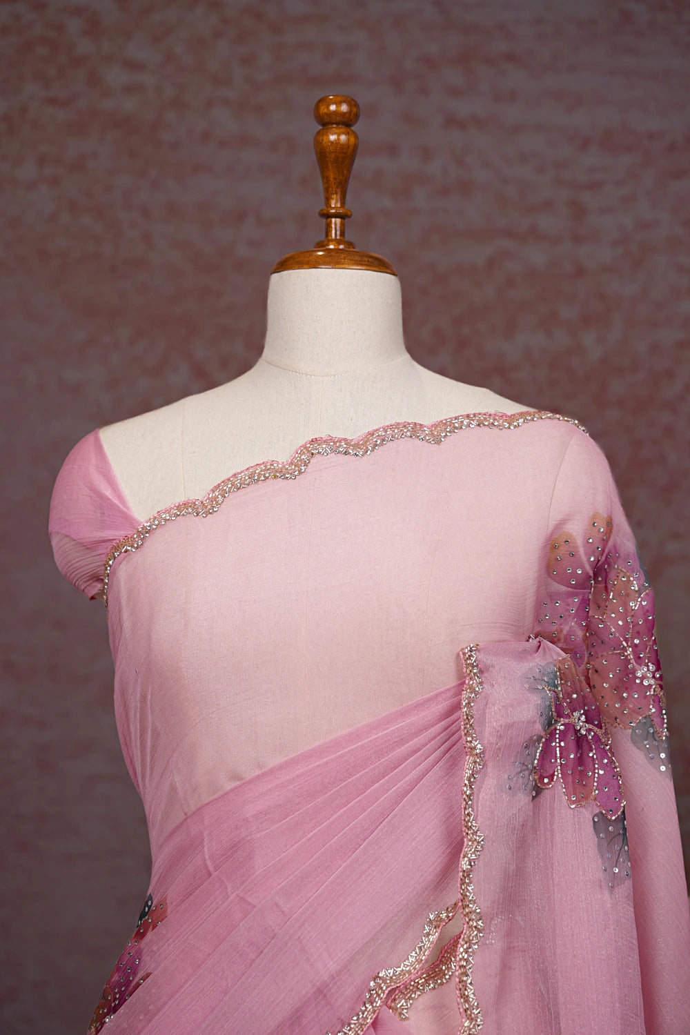 Baby Pink Glass Organza Saree