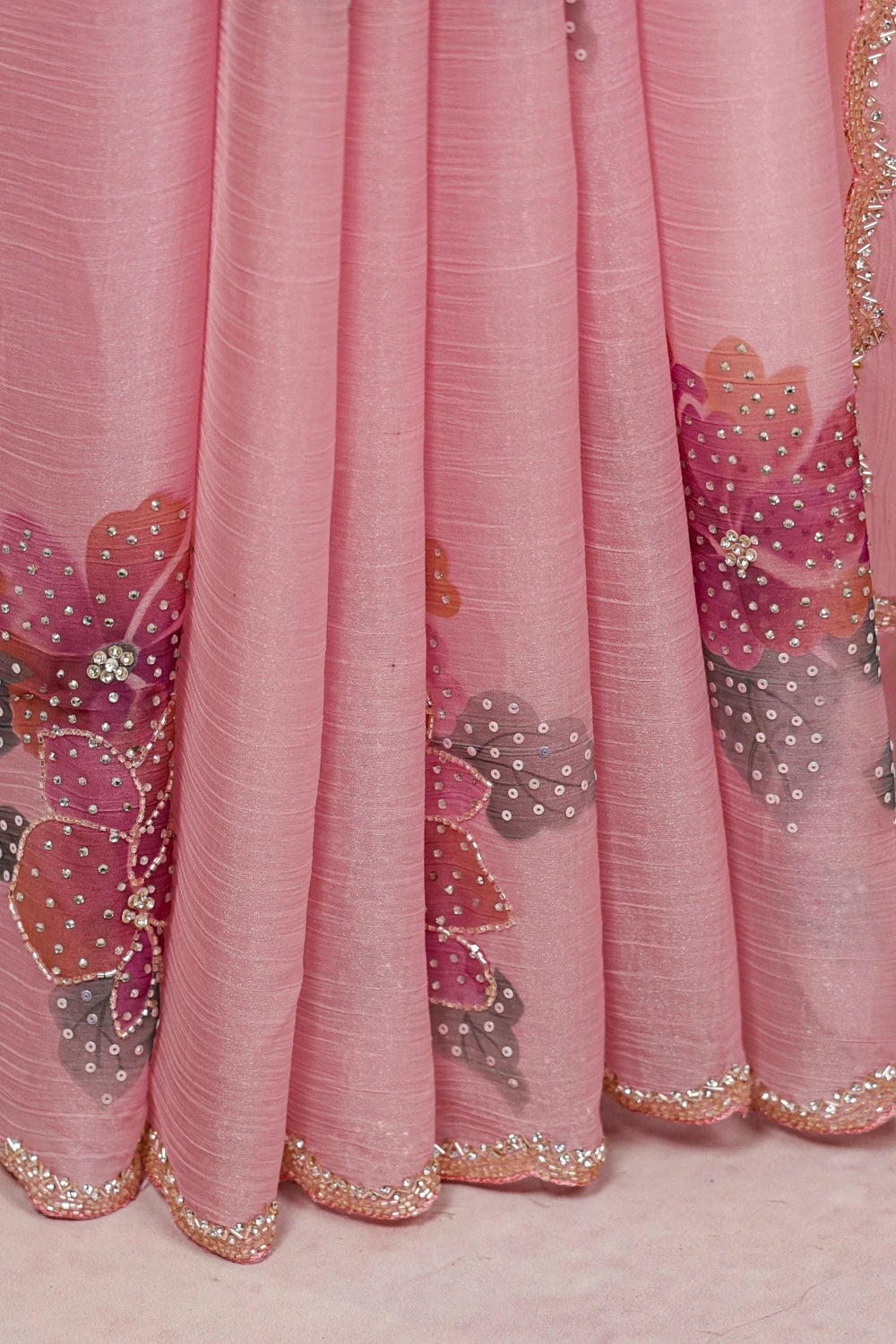 Baby Pink Glass Organza Saree