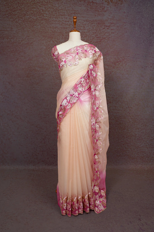 Milk Rose Organza Saree - Seematti