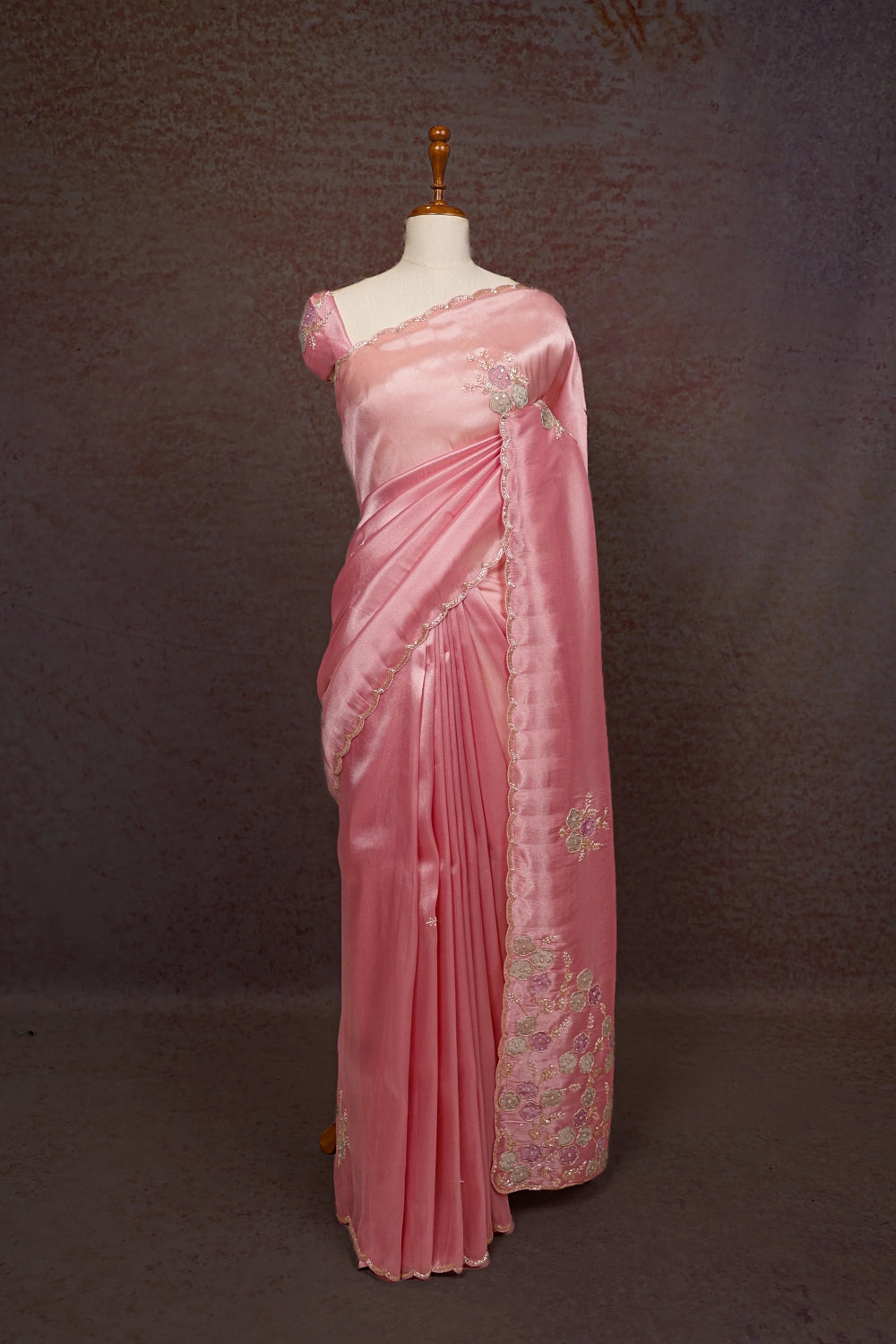 Rose Pink Tissue Organza Saree