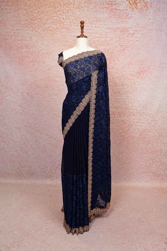 Navy Blue Georgette Saree - Seematti