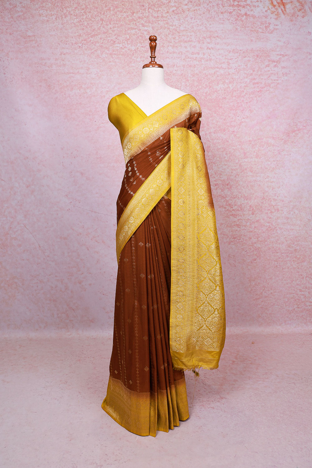 Brown Semi Banarasi Saree