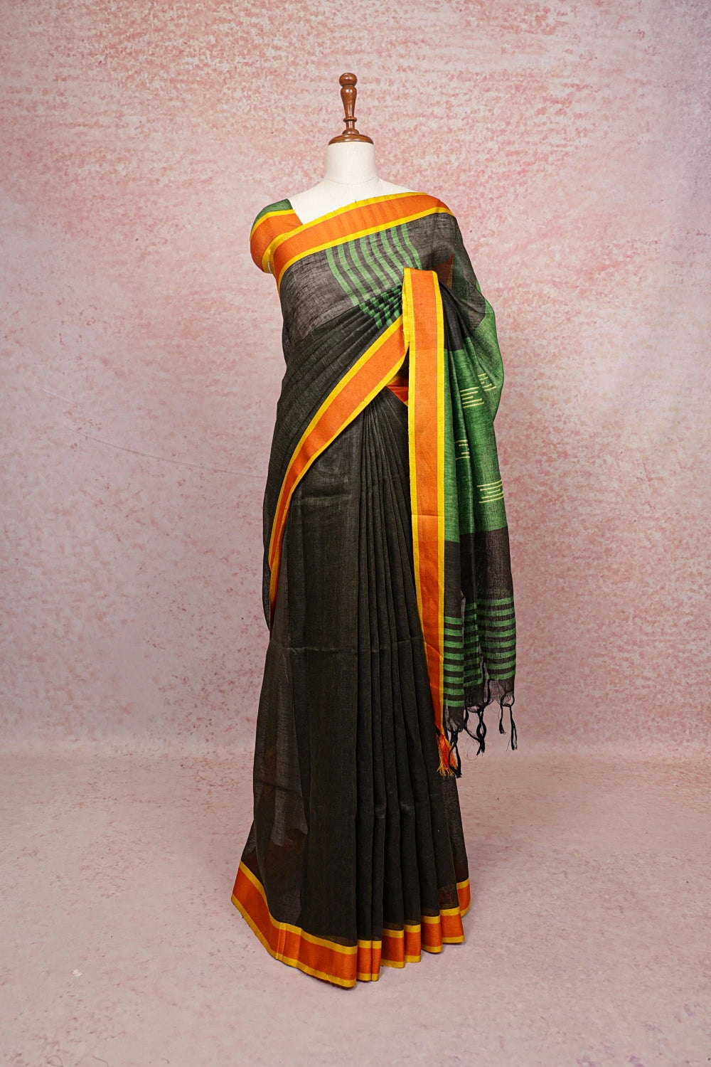 Black Semi Jute Saree