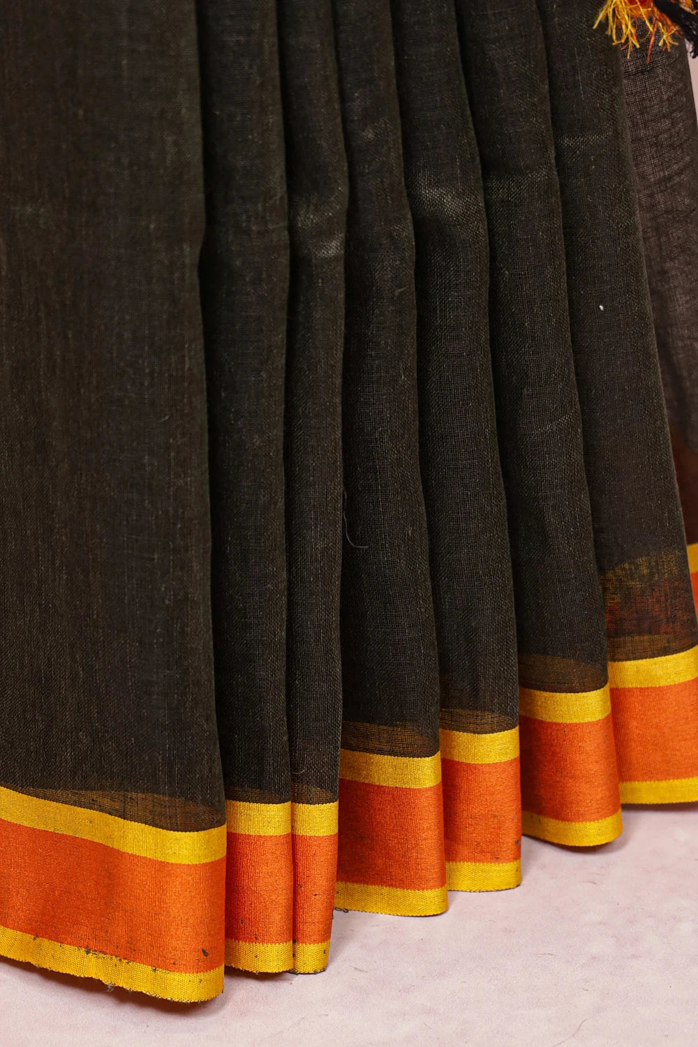 Black Semi Jute Saree