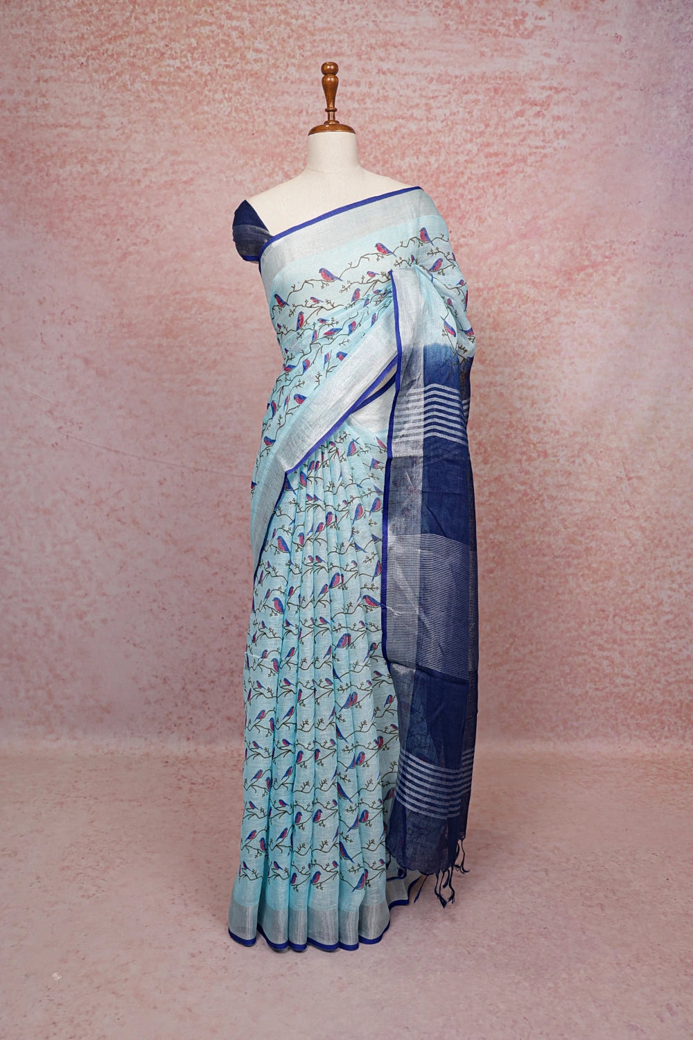 Light Blue Semi Linen Saree