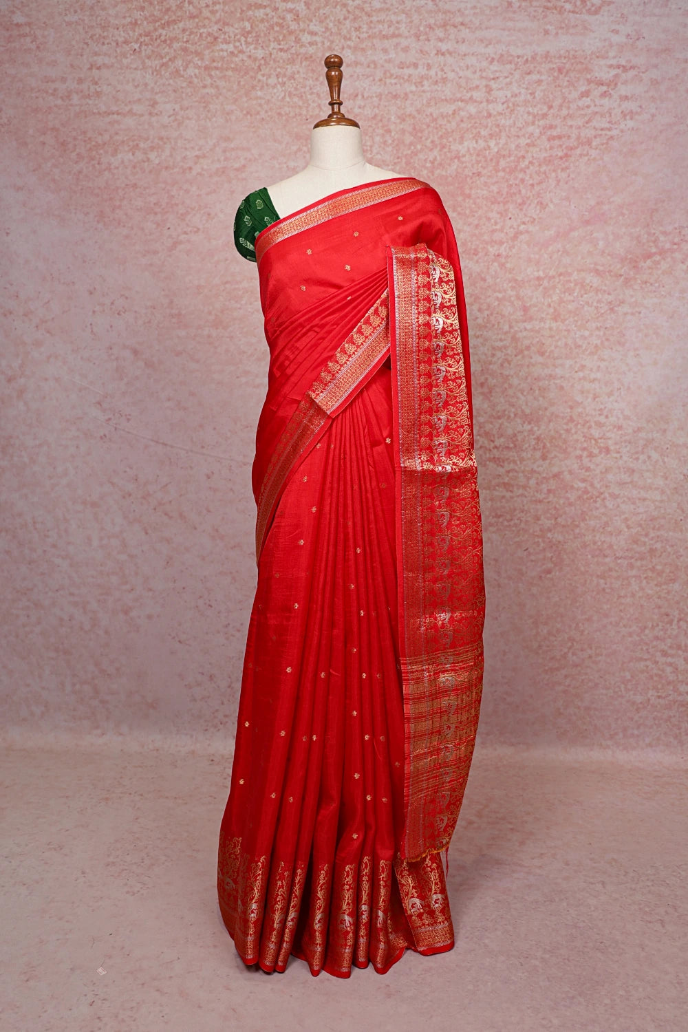 Red Semi Banarasi Saree