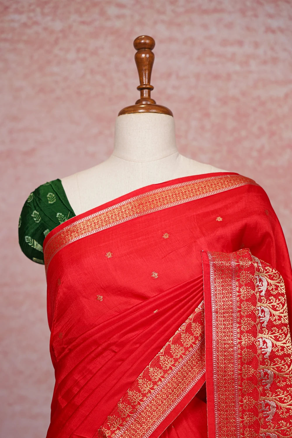 Red Semi Banarasi Saree
