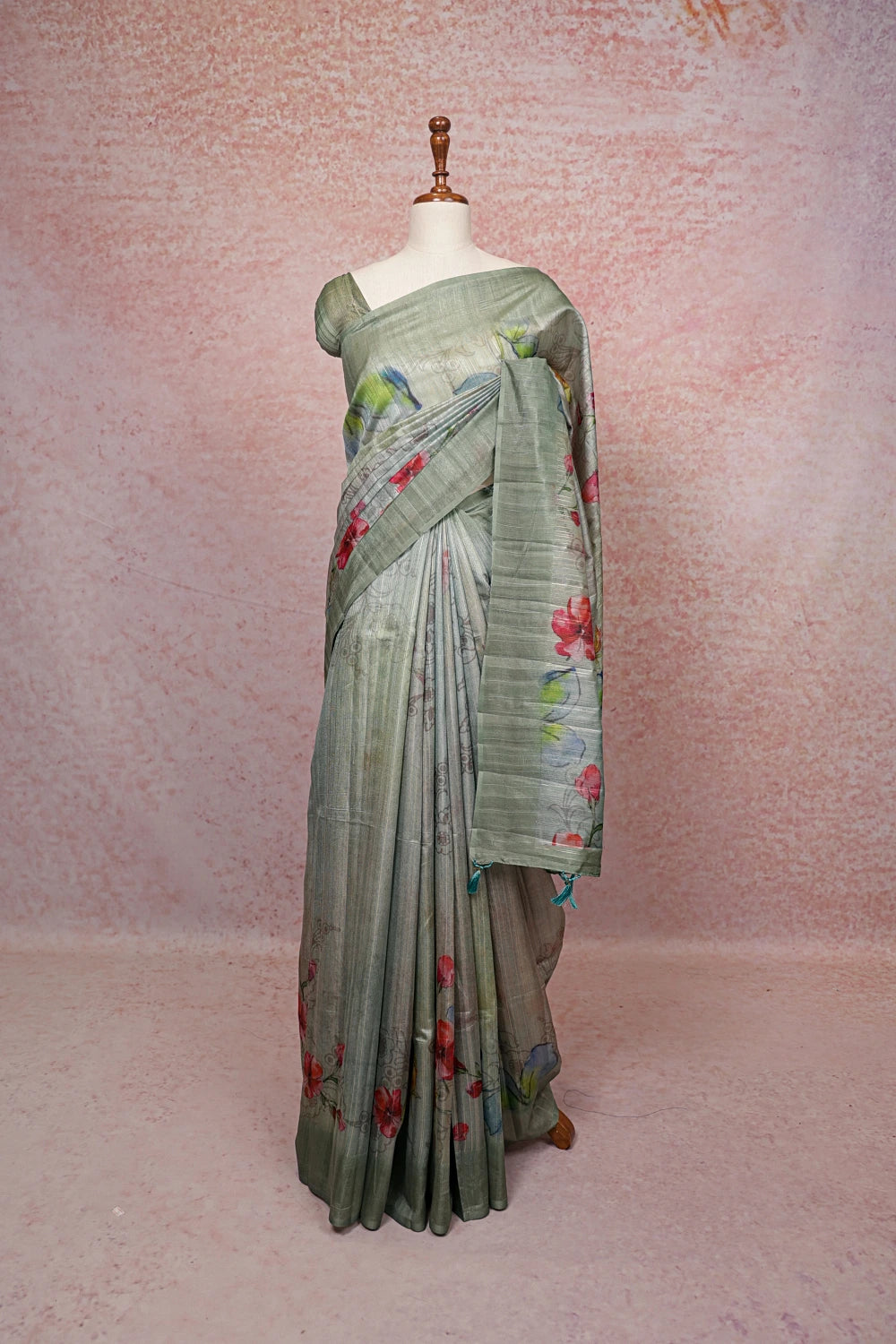 Light Green Semi Tussar Saree