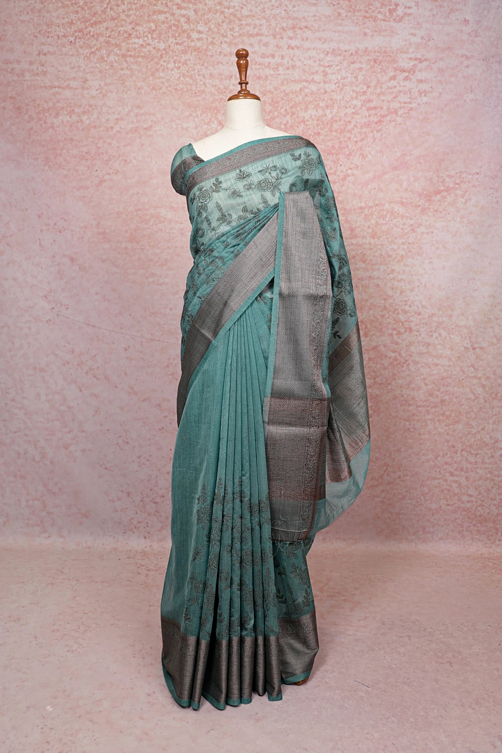 Aqua Blue Jute Banarasi Saree