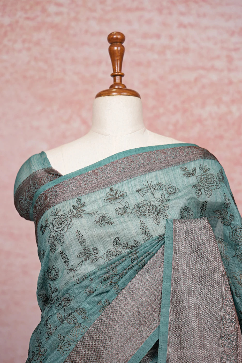 Aqua Blue Jute Banarasi Saree