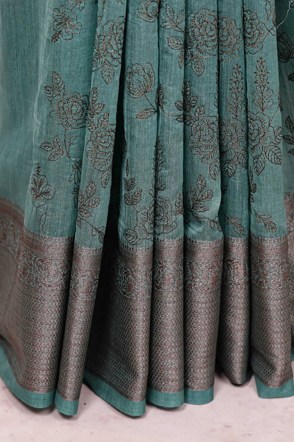 Aqua Blue Jute Banarasi Saree