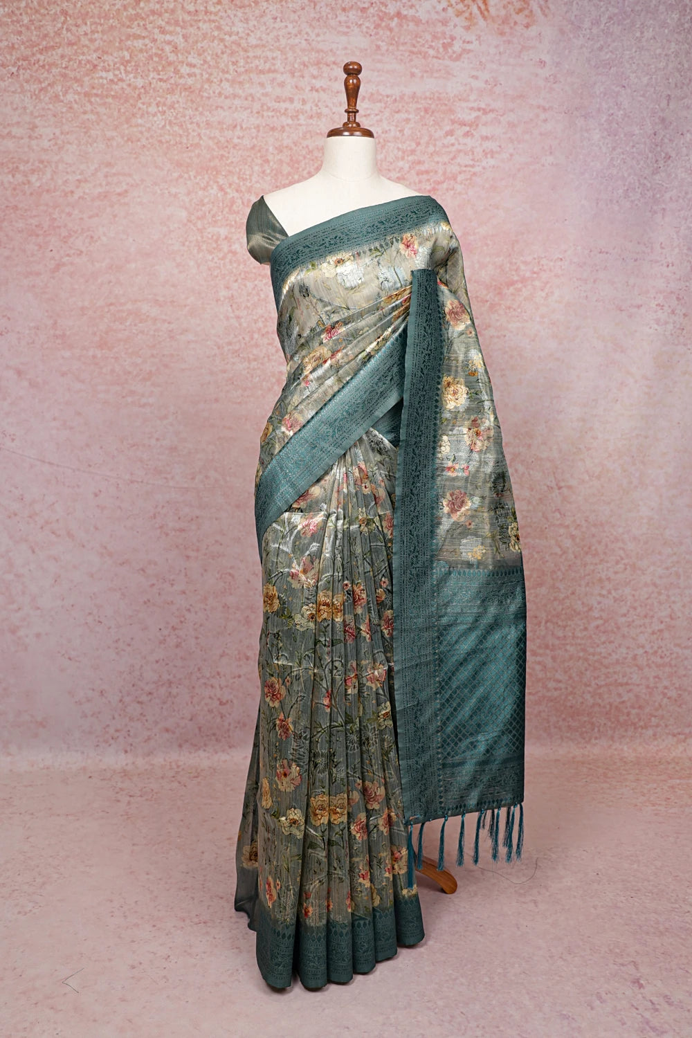 Grey Semi Tissue Saree