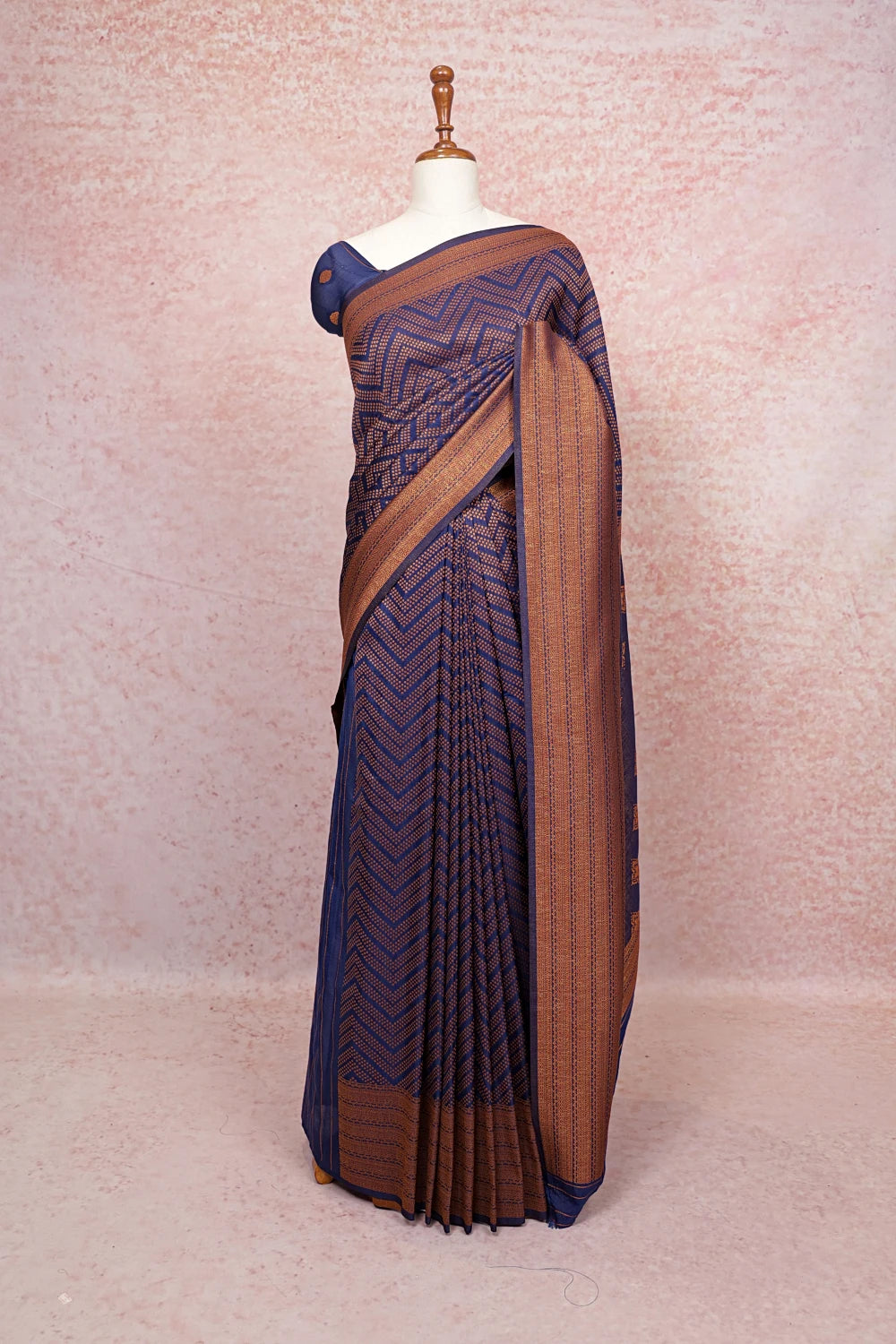 Navy Blue Semi Banarasi Saree