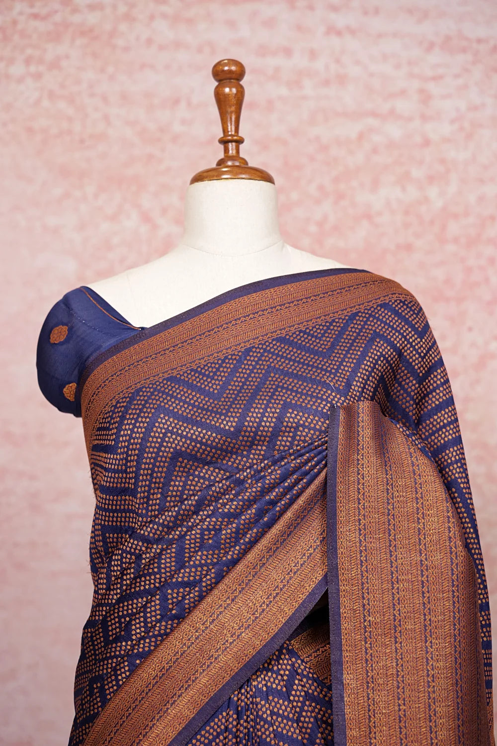 Navy Blue Semi Banarasi Saree