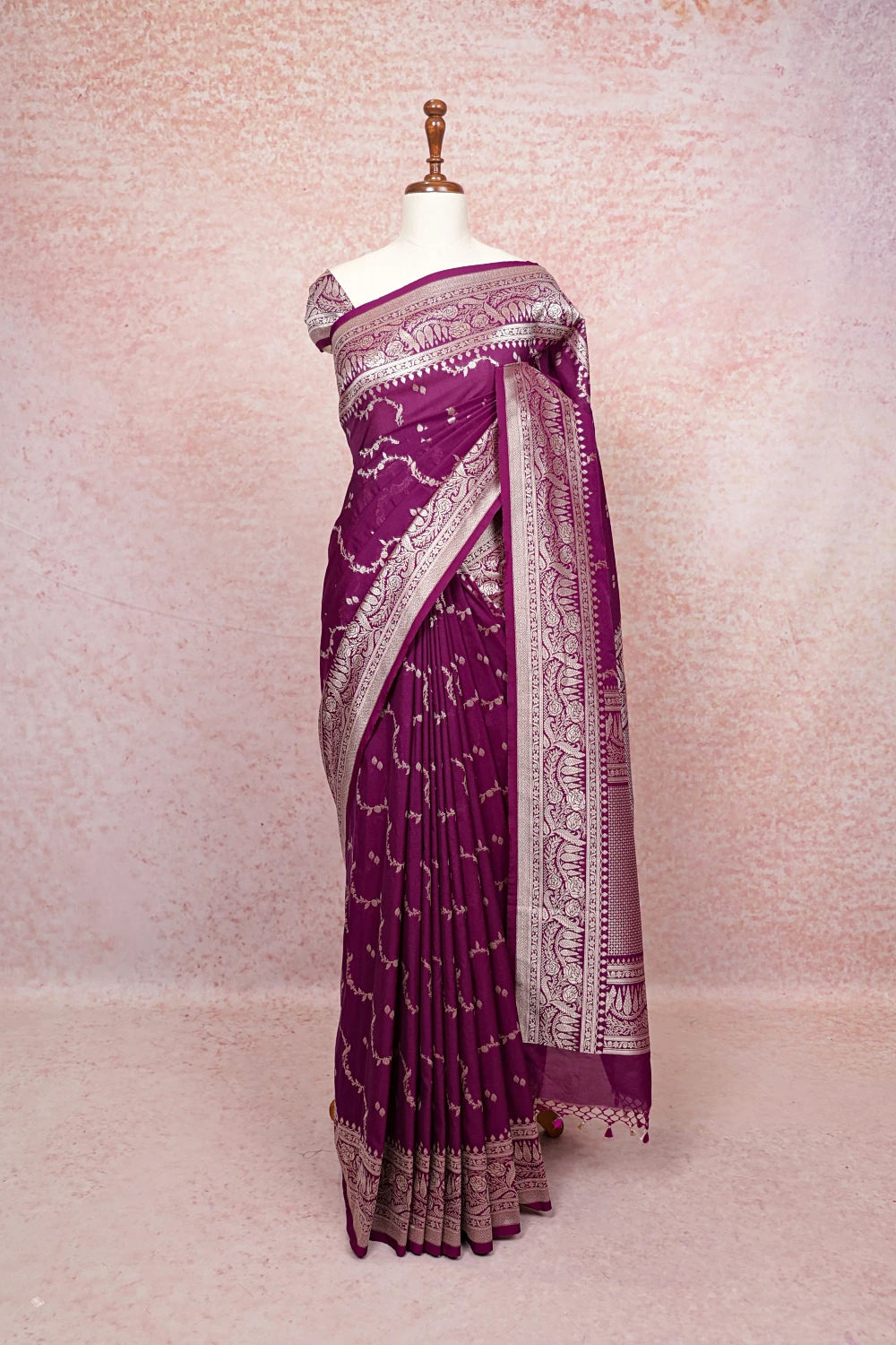 Purple Semi Banarasi Saree