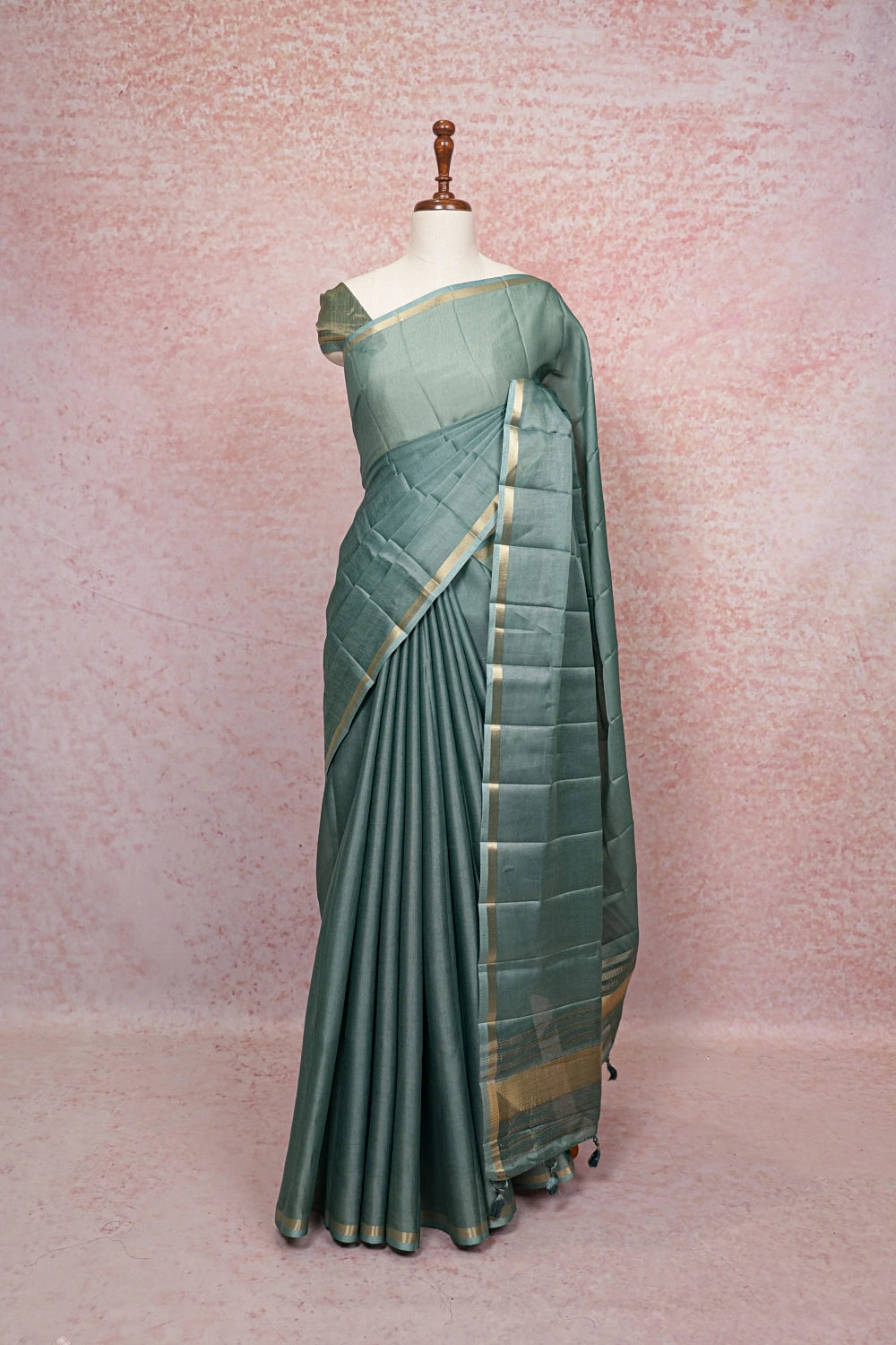 Sea Green Semi Tussar saree