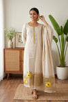 Sand Beige Semi Chanderi Small Butta Unstitched Churidhar Material - Seematti