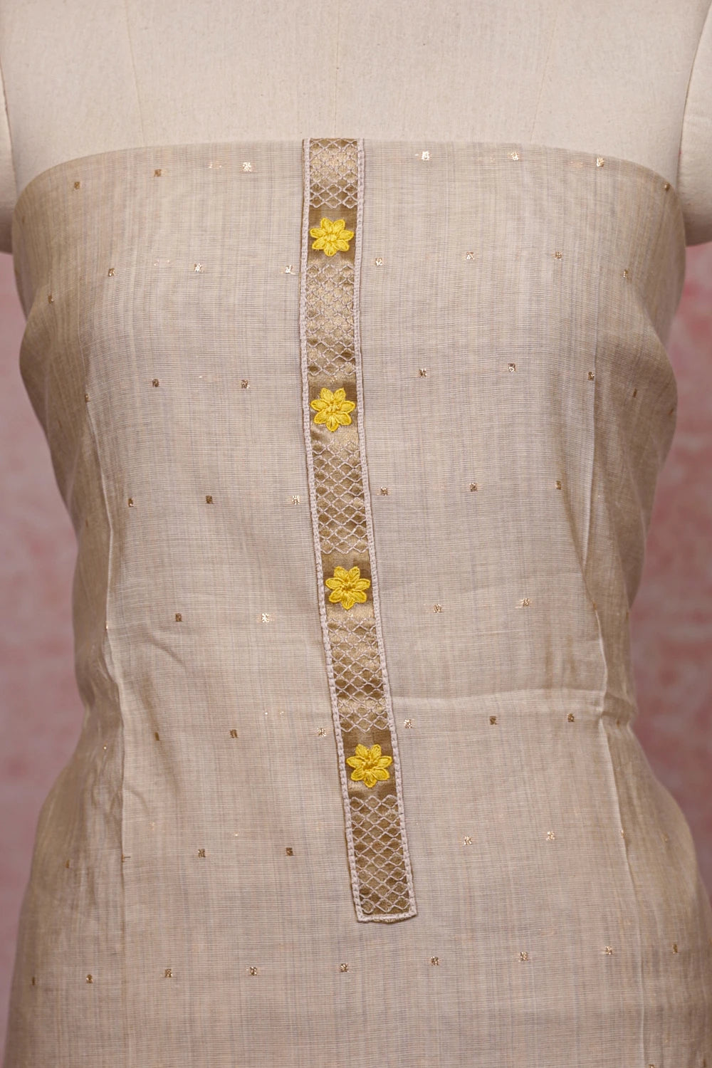 Sand Beige Semi Chanderi Small Butta Unstitched Churidhar Material