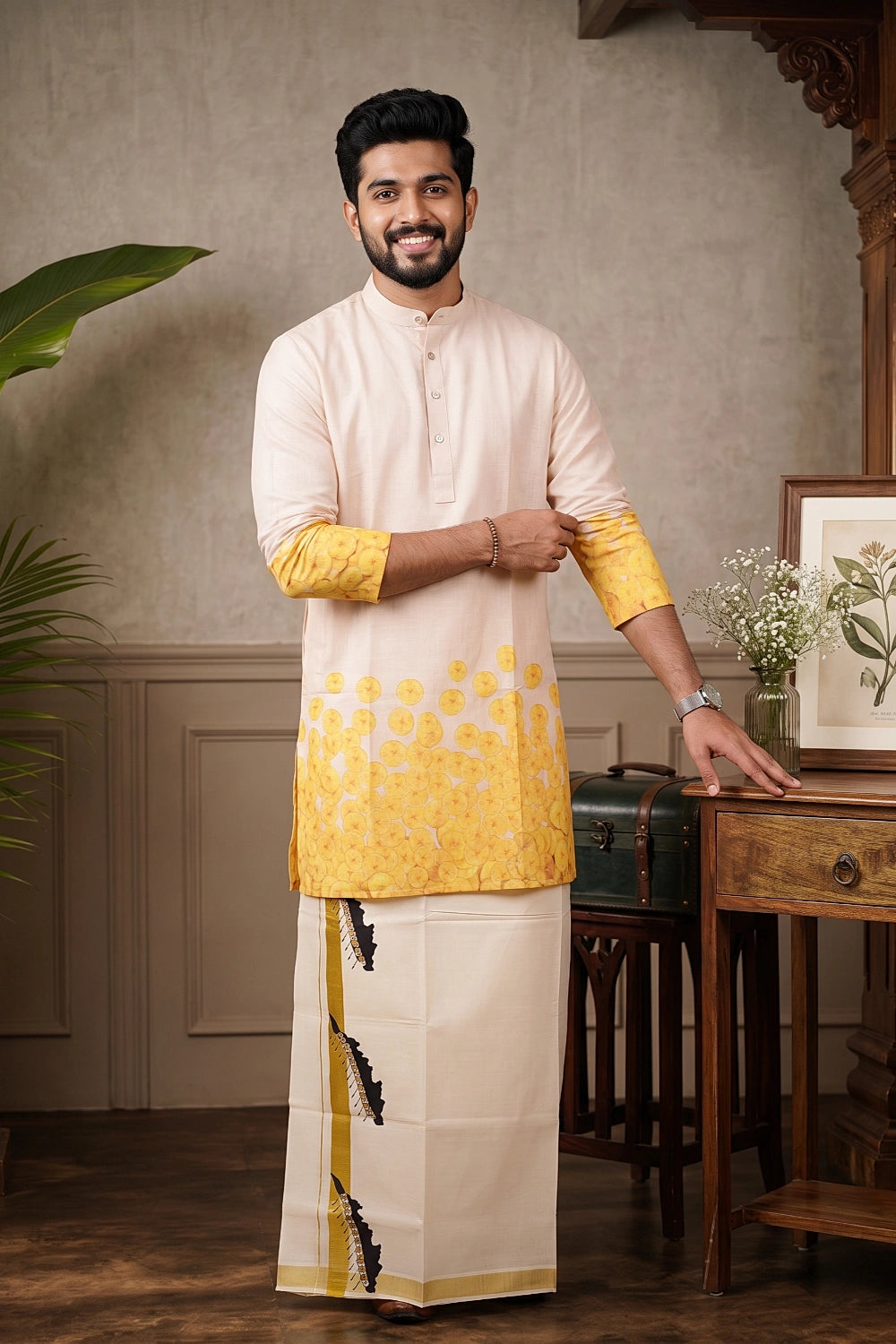 Sandal Colour Cotton Digital Printed Long Kurti