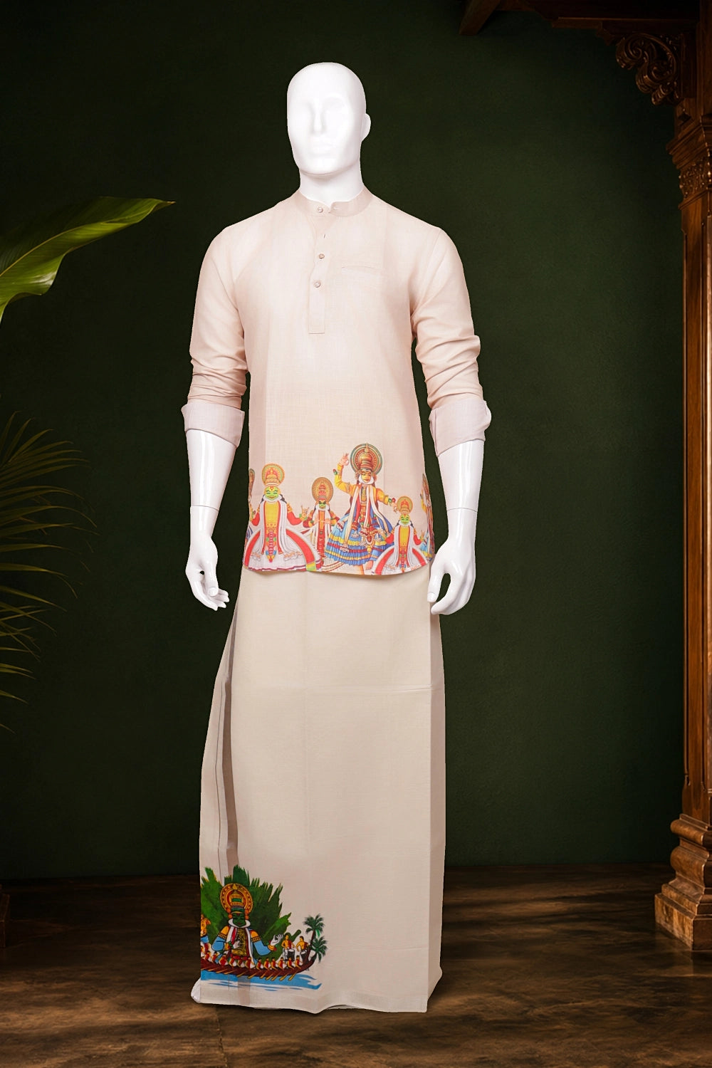 Sandal Colour Cotton Kathakali Printed Short Kurti