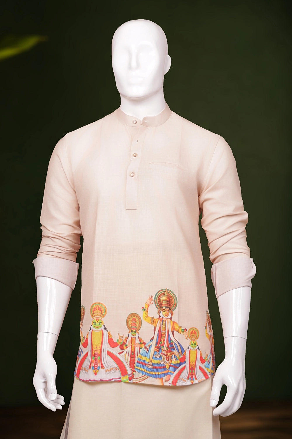 Sandal Colour Cotton Kathakali Printed Short Kurti