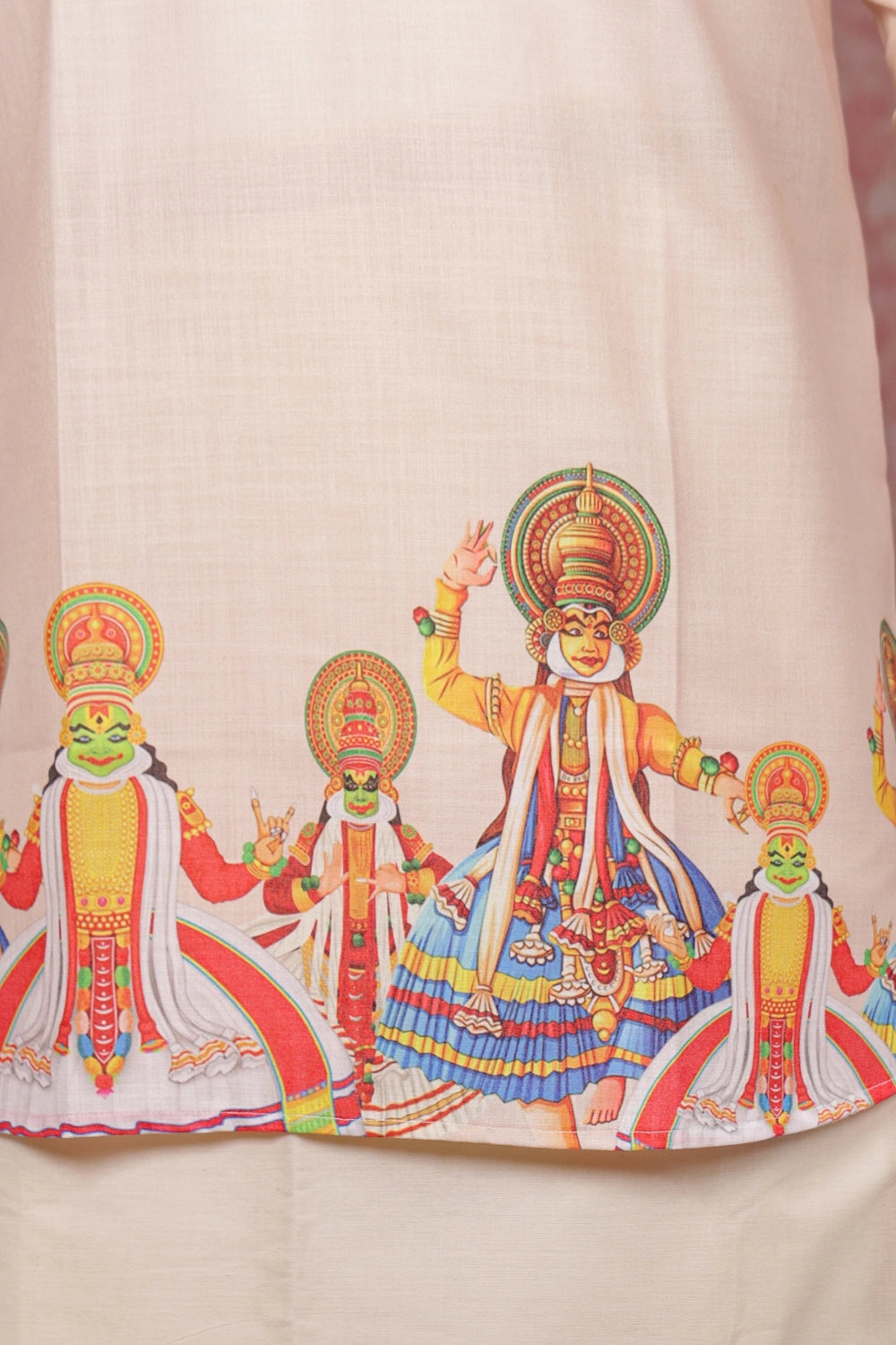 Sandal Colour Cotton Kathakali Printed Short Kurti