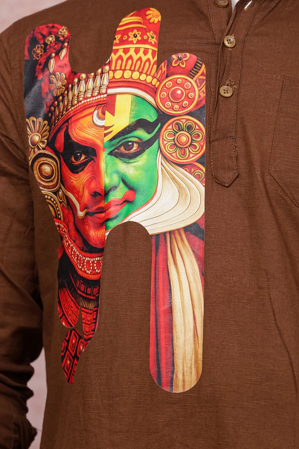 Brown Cotton Kathakali Printed Short Kurti