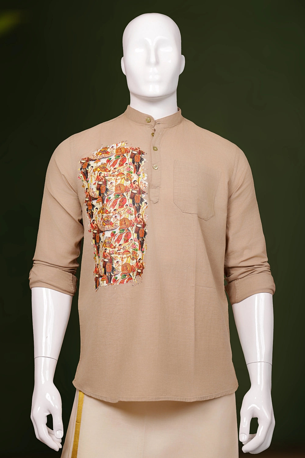 Dark Beige Cotton Kathakali Printed Short Kurti