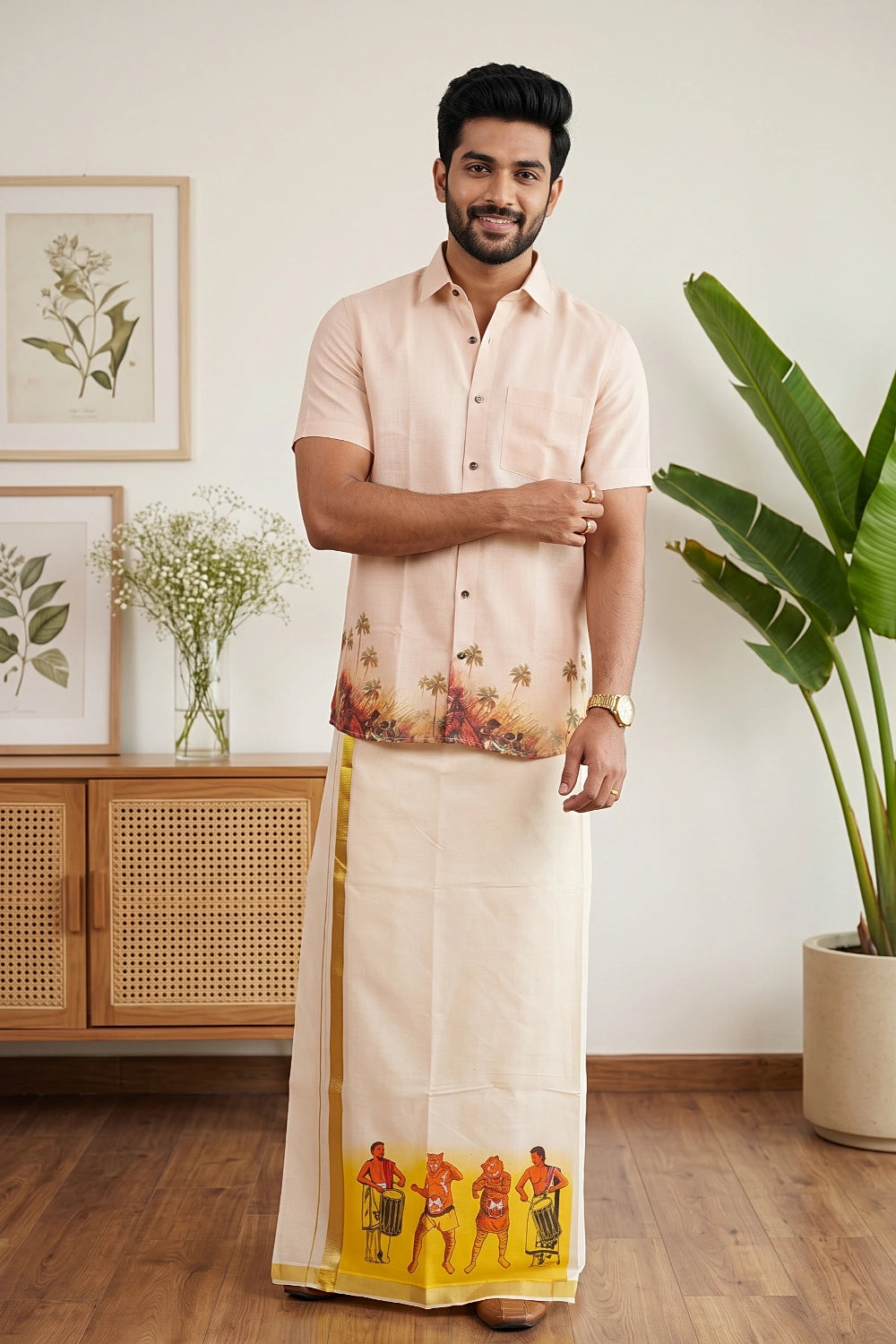 Sandal Colour Cotton Digital Printed Shirt